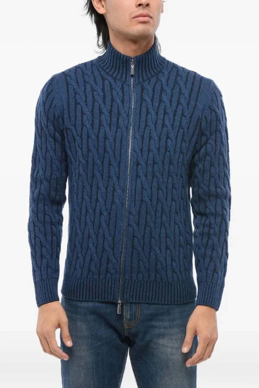 NEW MOORER urbino-dov zip-up cardigan in denim